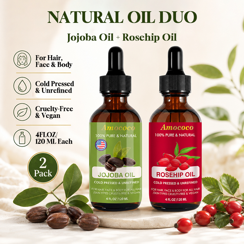 Cold Pressed Rose Hip - Amococo 2 stuks Jojoba-olie en rozenbottelolie