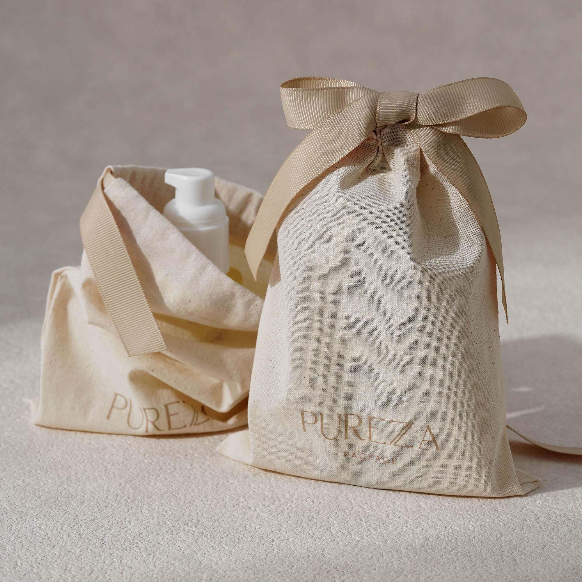 Luxury Natural Skincare - Aanpasbare katoenen trekkoordtasjes van natuurlijke katoen,